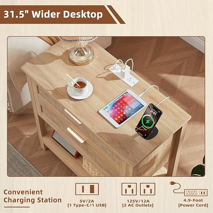 LEYAOYAO 31.5" Wide Rattan Night Stand - Image 4
