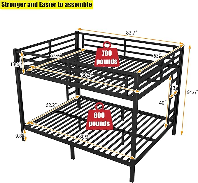 Higher Quality & Stronger Heavy Duty Metal Bunk Bed Frame Queen Over Queen Size - Image 2