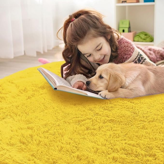 OLANLY Yellow Round Rugs for Bedroom - Image 4