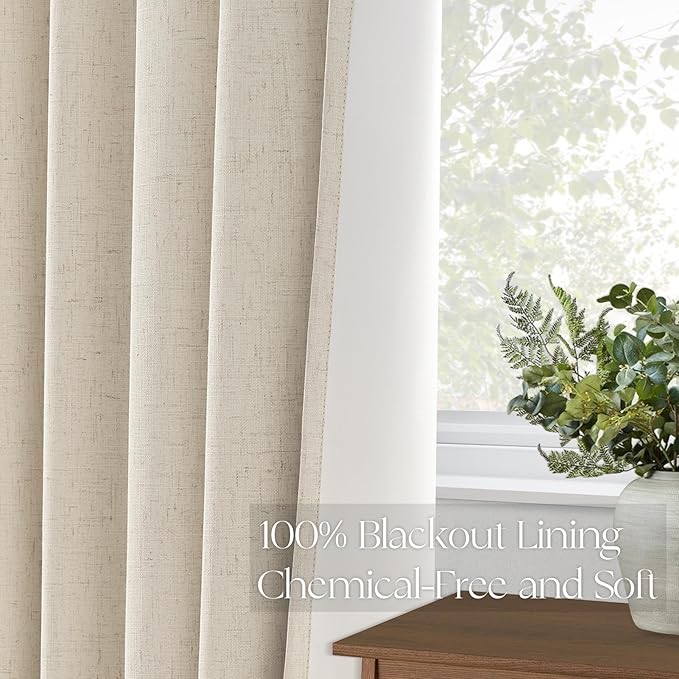 Topfinel 105 Inches Long Custom Black Out Thick Linen Drapery Panels, Ivory - Image 5