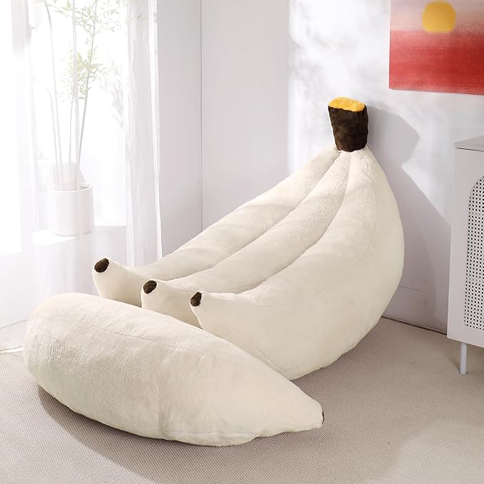 Banana Bean Bag Chair with Ottoman, Floor Sofa Bed with Footrest, Comfy by IEVENW