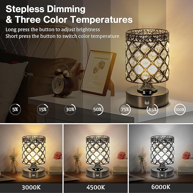 TOBUSA Black Rechargeable Cordless Table Lamp, Portable 6000mAh Crystal Battery - Image 3