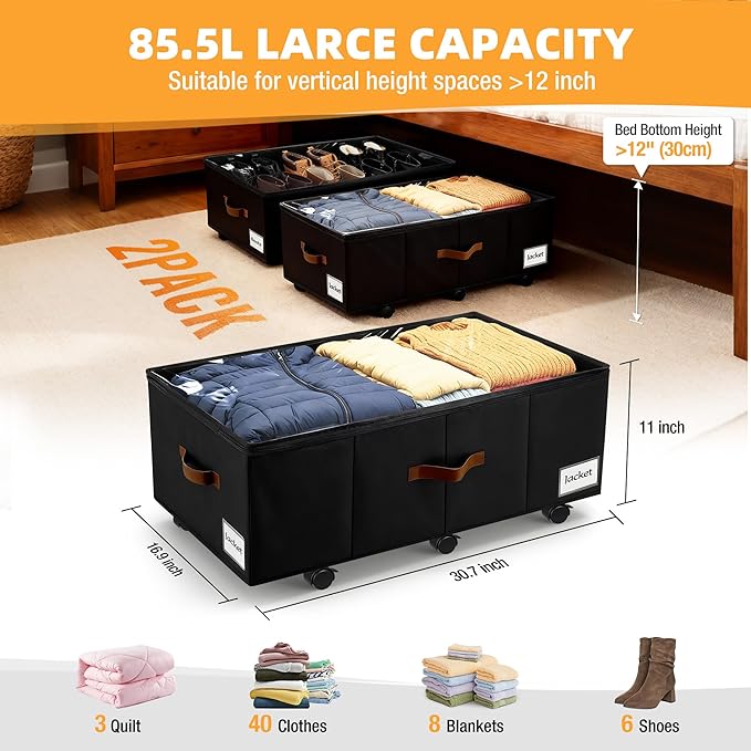 11 inch Under Bed Storage with Wheels, Foldable Under Bed Drawers - Image 3