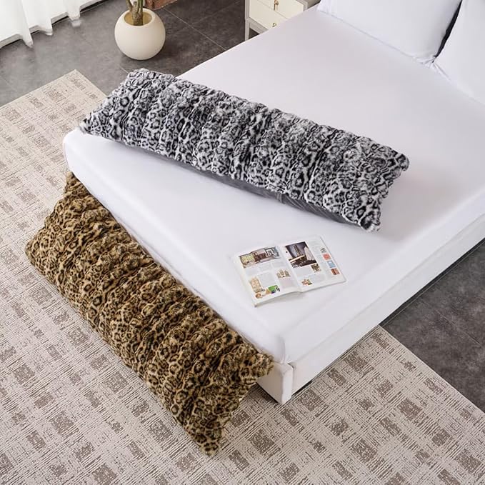 20x54 Fluffy Leopard Print Full Body Pillow, Cheetah Print Plush Fuzzy Faux Fur - Image 9