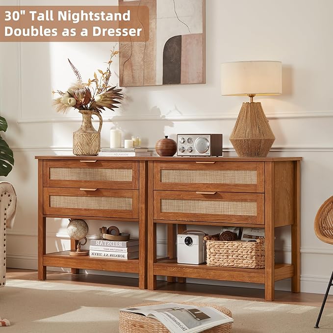 LEYAOYAO 31.5" Wide Rattan Night Stand, Oversized Large Boho Nightstand - Image 8
