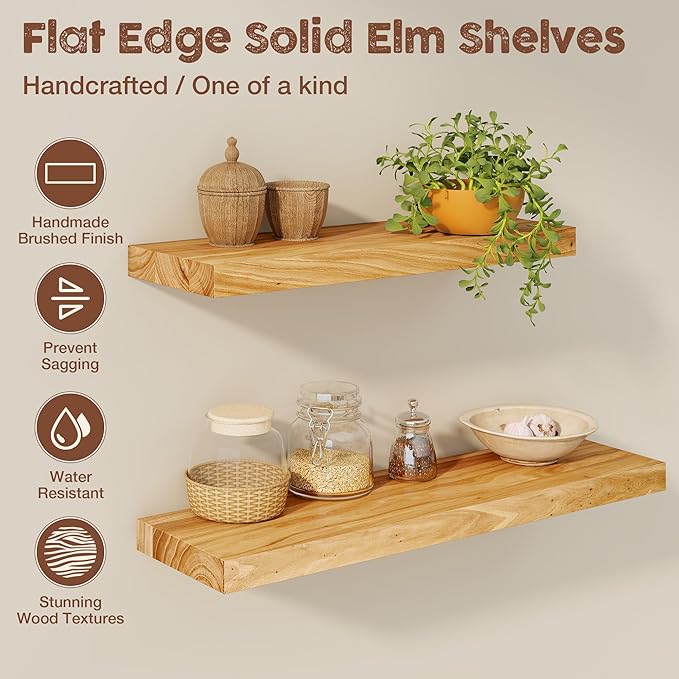fuqing Floating Shelves for Wall, 30 inch Rustic Solid Elm Wood Floating Shelves - Image 4