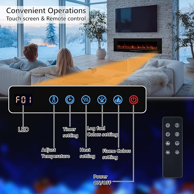 72" Electric Fireplace, Recessed & Wall Mounted Fireplace Heater 13 * 13 Colors - Image 4