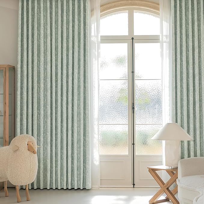 Beauoop Green Floral Jacquard Blackout Curtains 108 Inches Long 2 Panels - Image 9