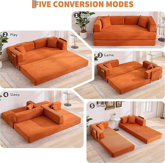 Garvee 5-in-1 Convertible Sofa Bed, 78.8" Modular Corduroy Sleeper - Image 9