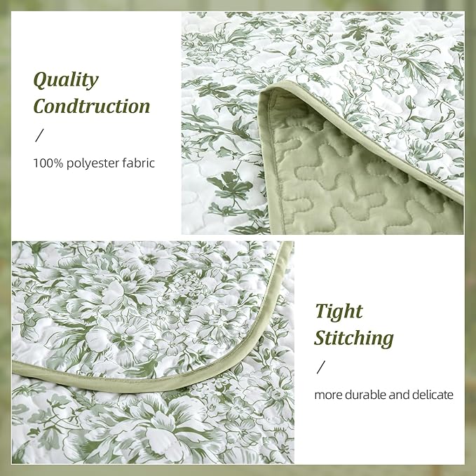 WONGS BEDDING Quilts Queen Size, Sage Green Quilt Bedding Set - Image 4