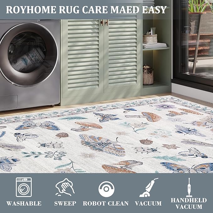 Washable Rug 5x7 Area Rugs for Living Room, Mushroom Insect Rug for Bedroom - Image 5