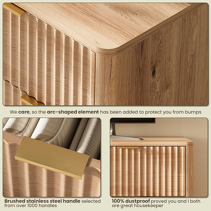 43'' Hight 5 Drawers Dresser for Bedroom, Modern Fluted Vertical Chest - Image 8