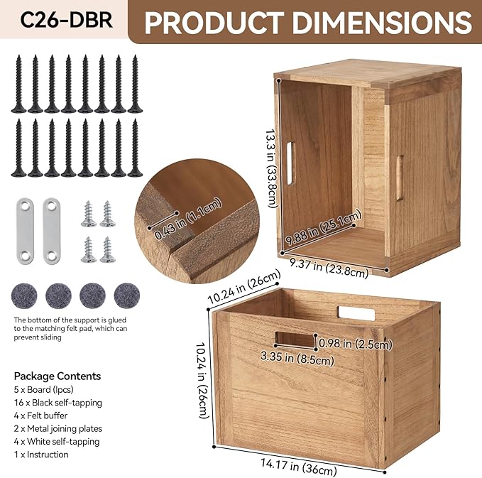 KIRIGEN Stackable Wood Storage Cube /Basket/ Bins Organizer - Image 3