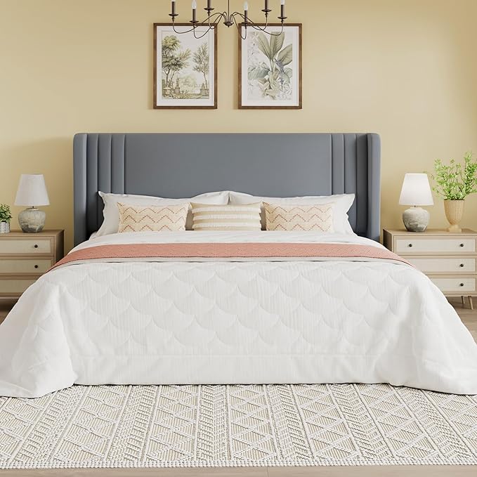 SHA CERLIN King Size Velvet Upholstered Platform Bed Frame - Image 3