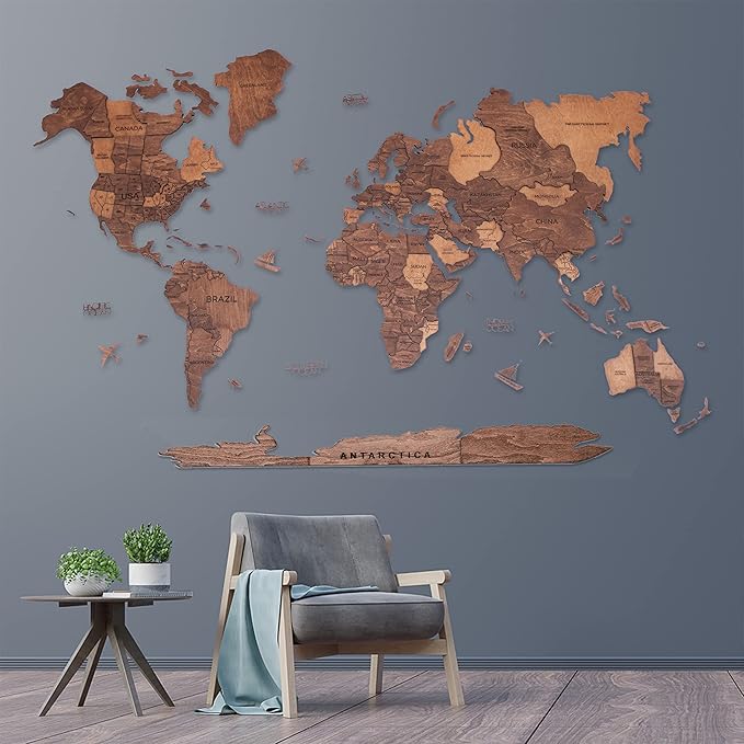 Handmade 3D Wood World Map Wall Art Large Wall Decor Track Your World Travels - Image 3