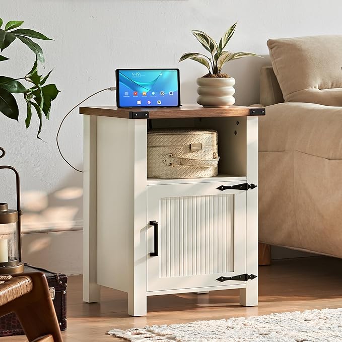 Joaxswe Nightstand with Charger Station and USB Port, 18 Inch Farmhouse Night - Image 6