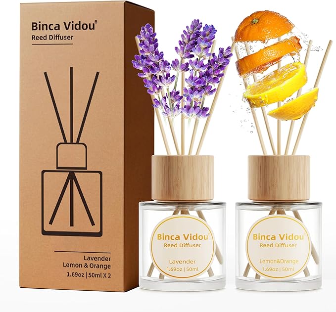 Reed Diffuser Set, Binca Vidou Lavender Orange & Lemon Natural Scent Oil by BINCAVIDOU