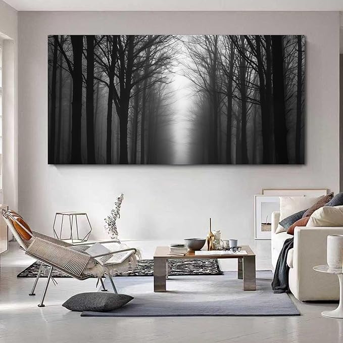 Trogonup Misty Forest Canvas Wall Art Black and Grey Tree Landscape Canvas - Image 3