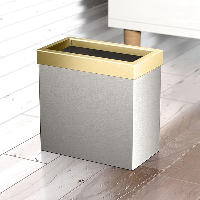 Gatco 1917B Modern Rectangle Waste Basket, Satin Nickel and Brushed Brass Combo - Image 3