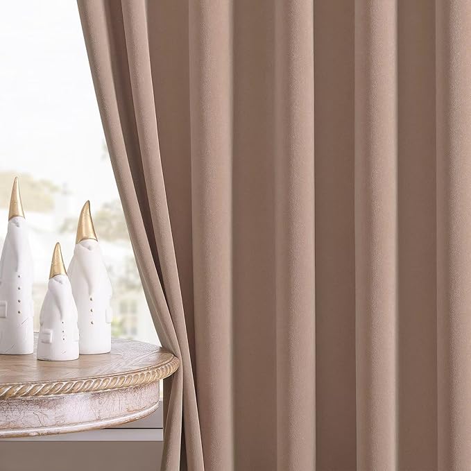 Joydeco Velvet Curtains Rose Beige Blackout Curtains Thermal Insulated 84 - Image 8