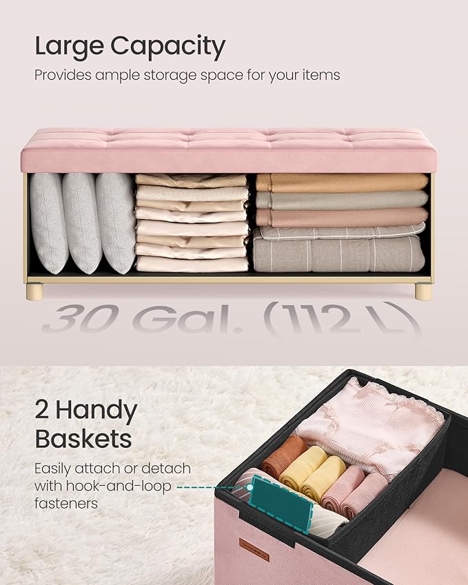 SONGMICS Storage Ottoman Bench, Folding Storage Chest, 15 x 43.3 x 15.7 Inches - Image 6