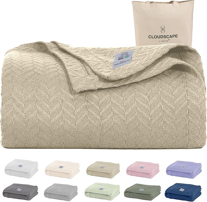 Cloud Scape Linen 100% Cotton Blanket 92x92 Fog by CloudScapeLinen