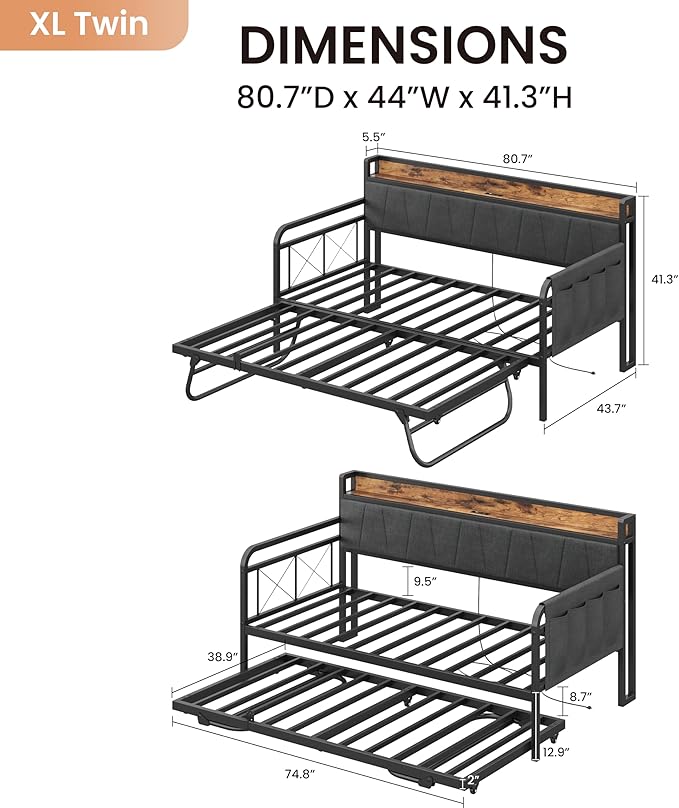 LIKIMIO Daybed with Trundle Bed, Twin XL Bed Frame with Storage Headboard and - Image 2
