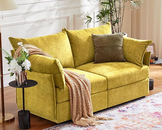 ABCASA Oversized Loveseat Sofa, Modern Modular Sectional Couch Yellow Fluffy by ABCASA
