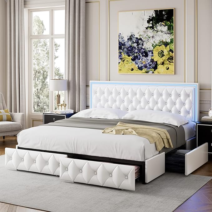 Keyluv King Upholstered LED Bed Frame by KeyluvHome