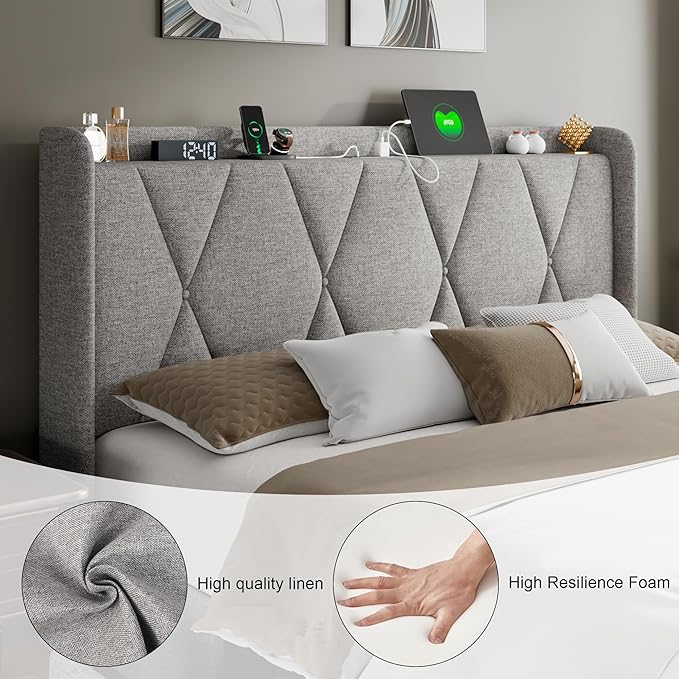 Feonase Full Bed Frame with 4 Storage Drawers, Upholstered Button Tufted - Image 5