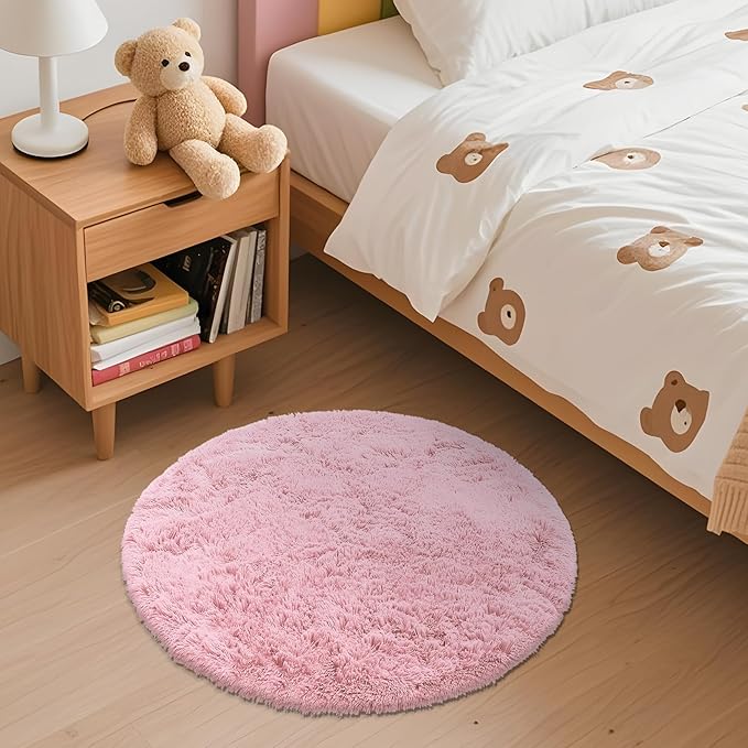 OLANLY Pink Round Rugs for Bedroom - Image 2