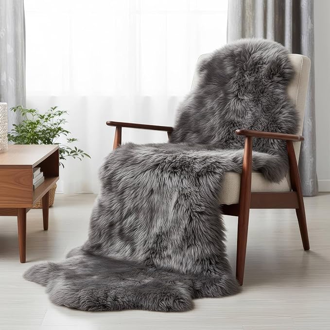 Premium Gray Sheepskin Rug Genuine Fur Bedside Runner 2x6ft - Image 8