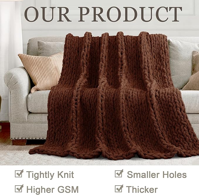 Chunky Knit Throw Blanket 50"X 60", 100% Handmade - Image 4