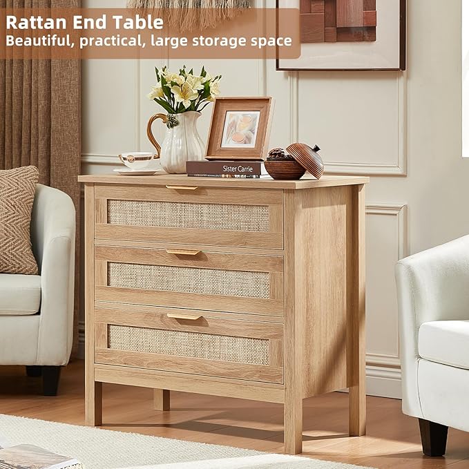 LEYAOYAO 31.5" Wide Rattan Night Stand, Large Boho Nightstand, Bedside Table - Image 6