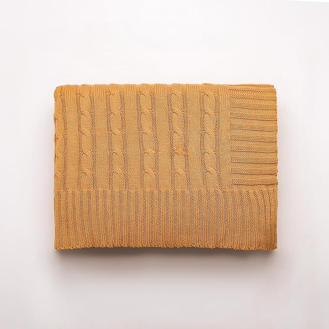 100% Cotton Cable-Knit Throw Blanket: 60" x 70", Ultra Soft, Breathable - Image 3
