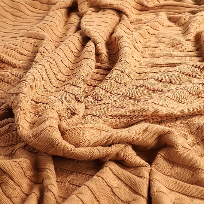 100% Cotton Cable-Knit Throw Blanket: 60" x 70", Ultra Soft, Breathable - Image 7