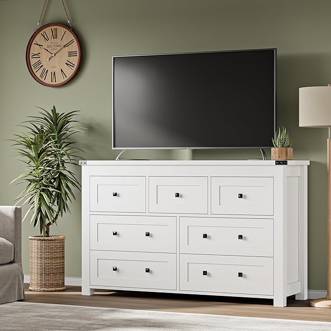 BORNOON 7-Drawer Dresser, Modern Wooden Storage Chest of Drawers, Dresser TV - Image 5