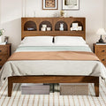 Full Bed Frame with Wave Headboard, Storage Headboard with 4 Arched Storage by Lxsxhome