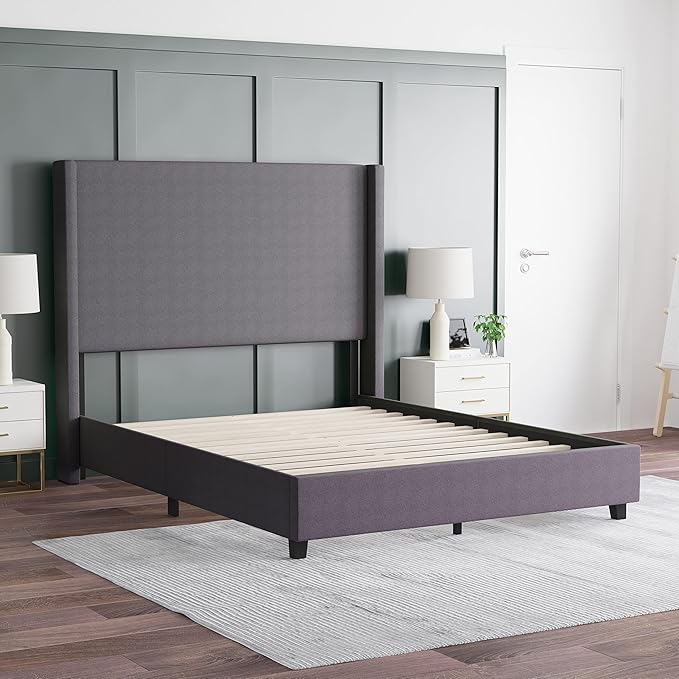 EMMA + OLIVER Nora Queen Size Faux Linen Upholstered Platform Bed - Image 4