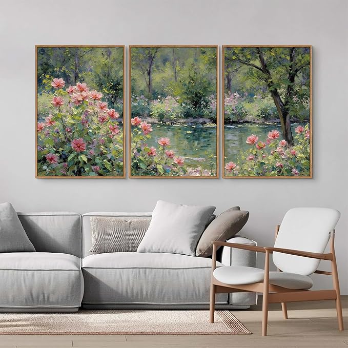 Yeehomedec Monet Anthropologie Framed Canvas Wall Art Set, Impressionist Floral - Image 3