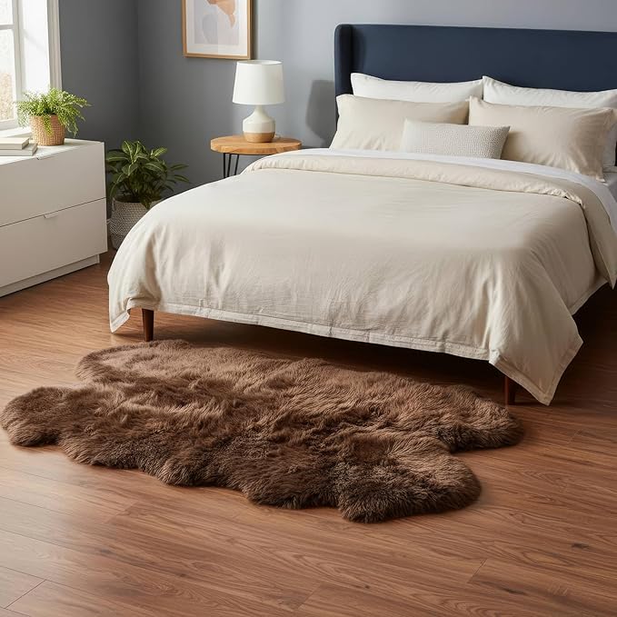 Genuine Dark Brown Sheepskin Rug, Real Fluffy Quad Pelt 4x6 ft Fur Area Rug - Image 6