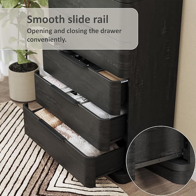 5 Drawer Dresser for Bedroom, Curved Profile Design, Wooden Closet - Image 3