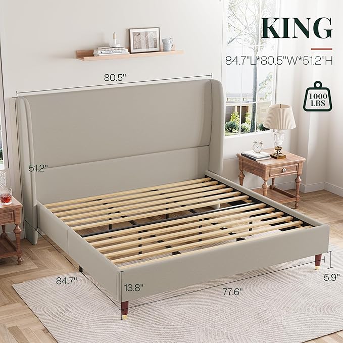 Jocisland King Upholstered Platform Bed Frame - Image 2