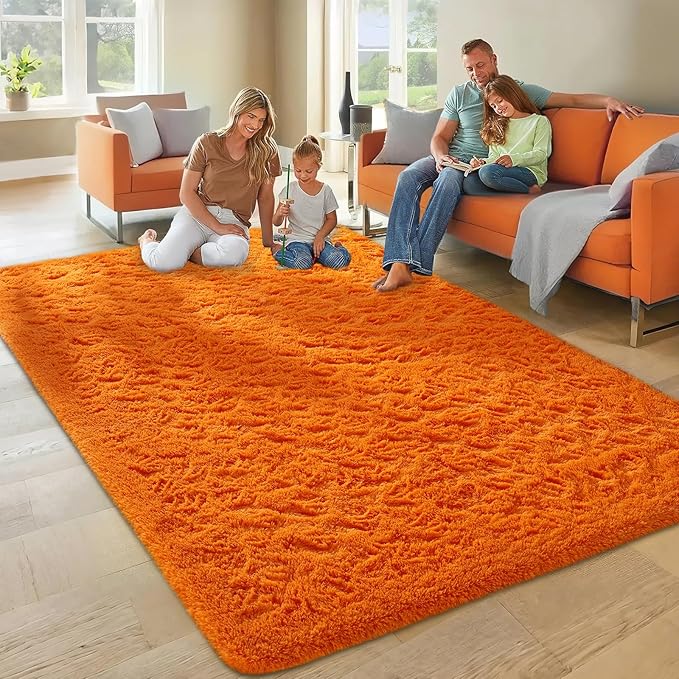 Ophanie Orange Rugs for Living Room Bedroom, 5x8 Fluffy Fuzzy Furry Carpet - Image 3