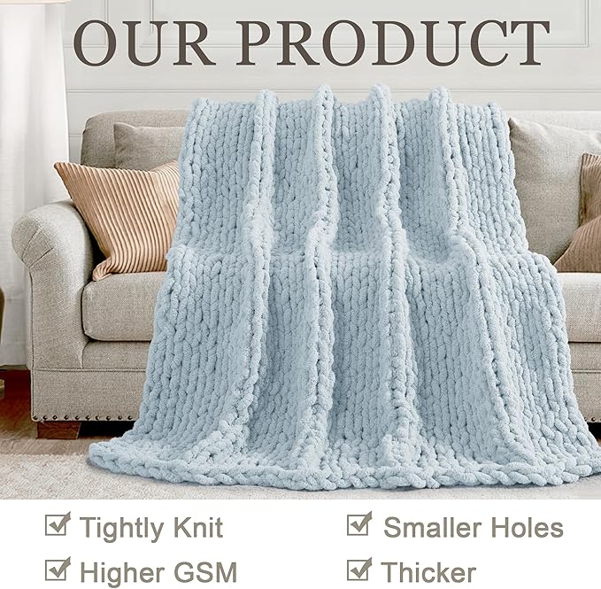 Chunky Knit Throw Blanket 60"X 80", 100% Handmade - Image 4