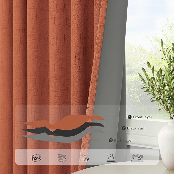 Pitalk Boho Blackout Curtains for Living Room Linen Textured Bohemian Vintage - Image 4