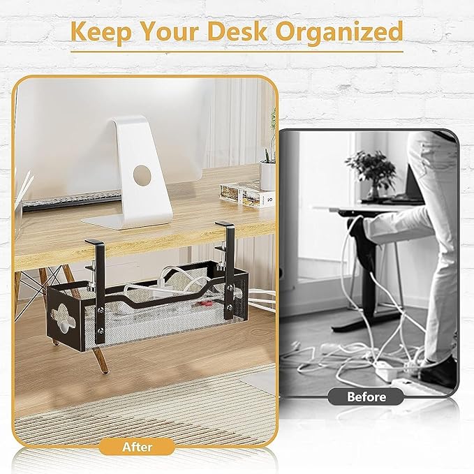 Under Desk Cable Management Tray 15.95", Quszmd Cable Organizer No Drill - Image 6