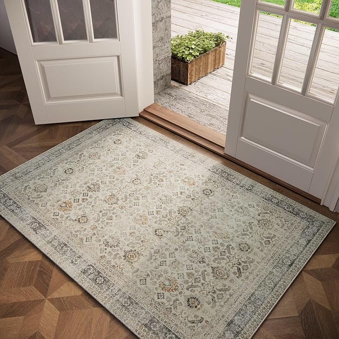 Washable 2x3 Entryway Rug, Boho Non-Slip Door Mat Vintage Distress Small Rugs by Hedwior