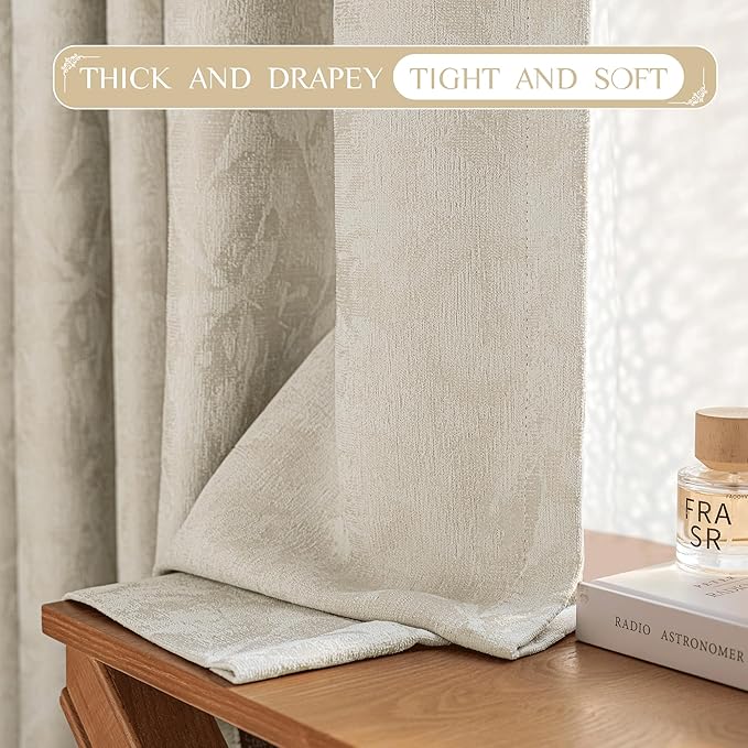 Beauoop Beige Floral Jacquard Blackout Curtains 72 Inches Long 2 Panels - Image 6
