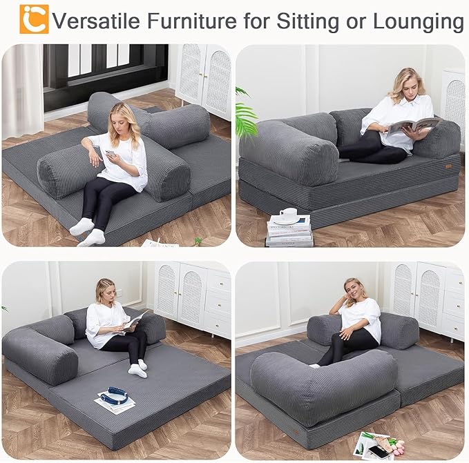 COMAX Futon Sofa Bed, 4-in-1 Floor Foldable Sofa Couch Queen - Image 5